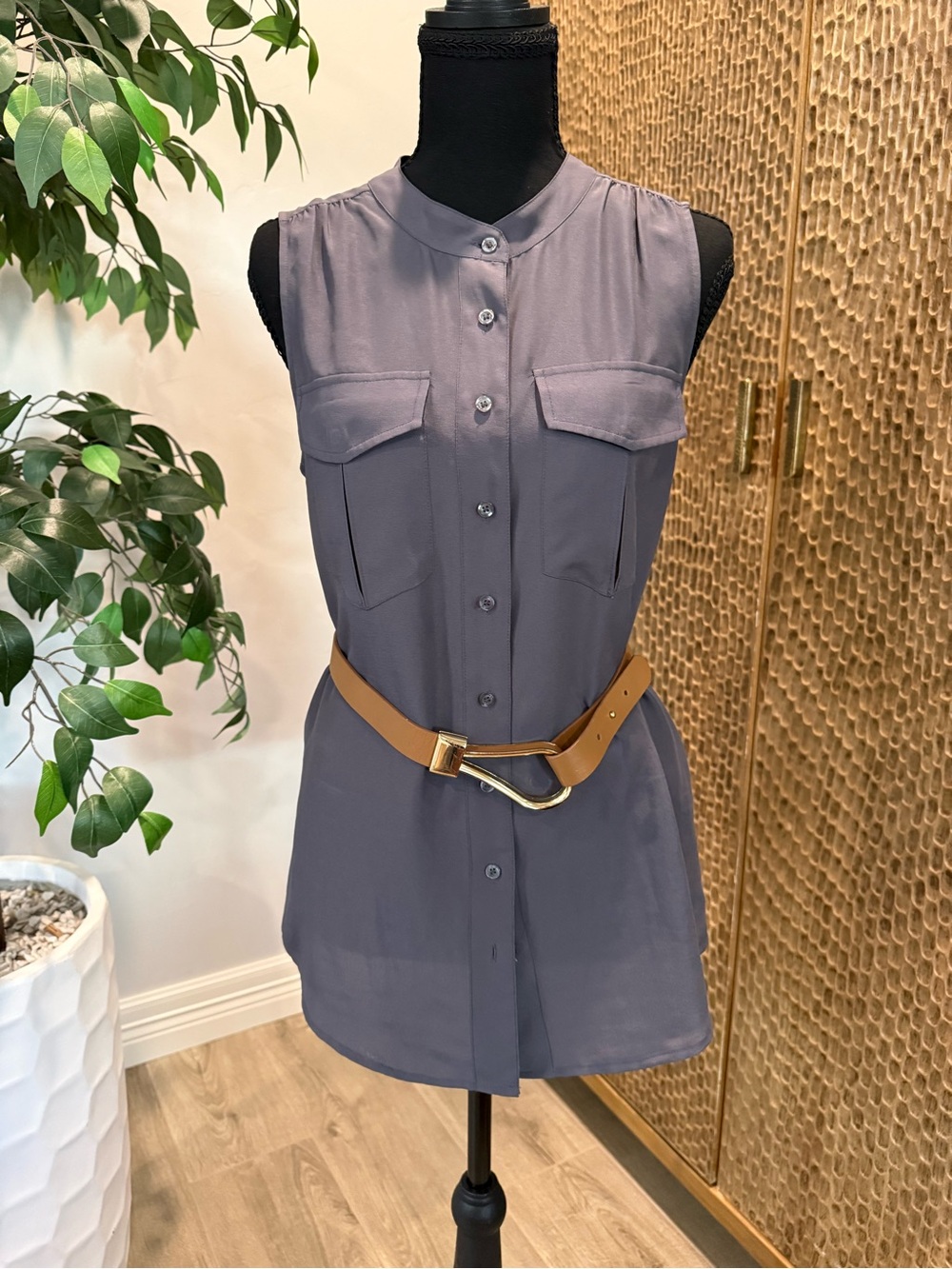 J.Crew Sleeveless Button-Front Tunic Blouse in Slate Gray Size 6